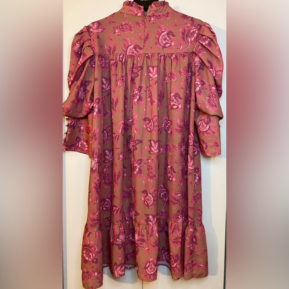 Boohoo Red and Tan Floral Dress (Size 8) Ptp 20” - Picture 4 of 6